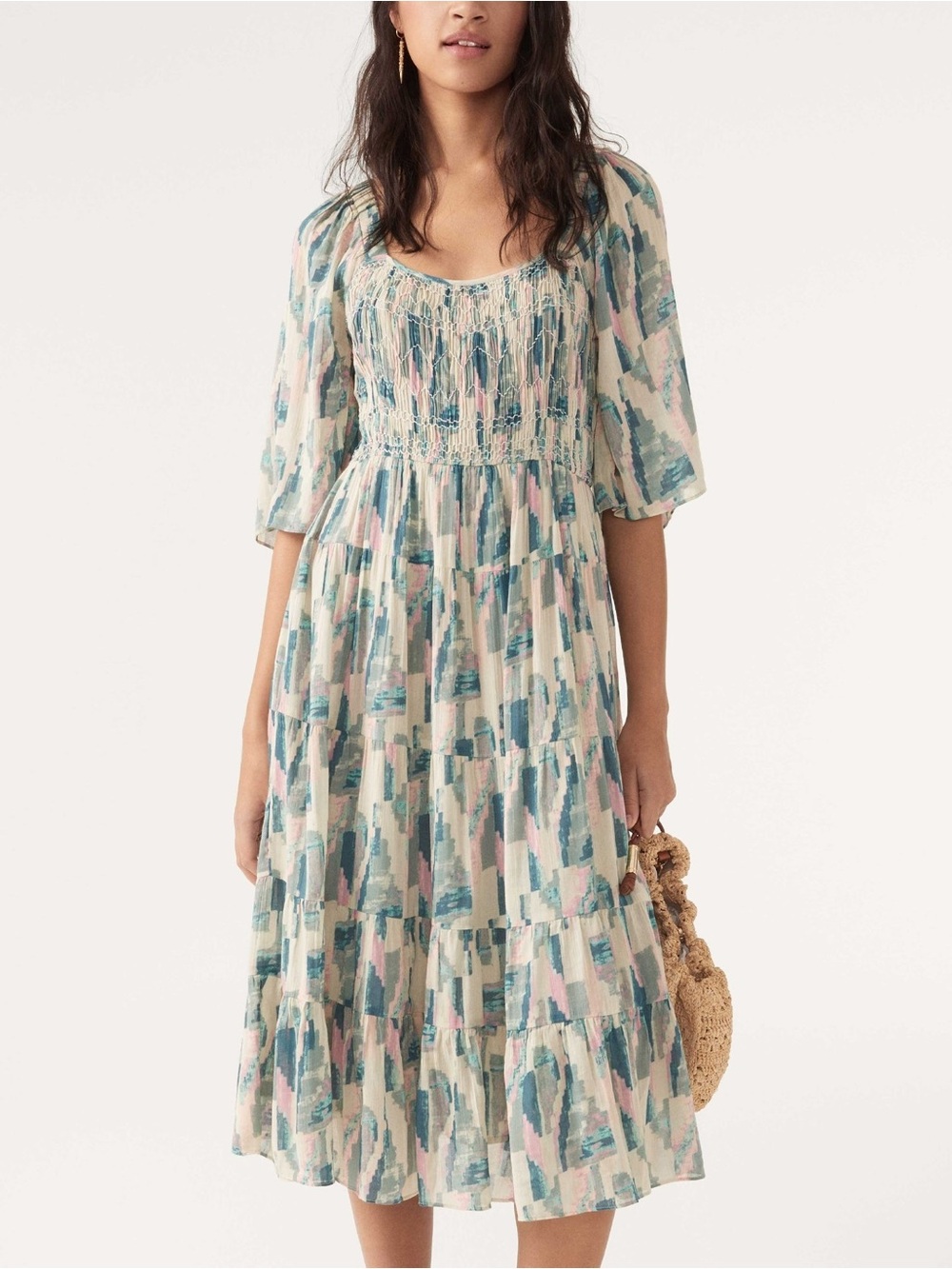 NWOT ba&sh Teoli Abstract-Print Midi Dress